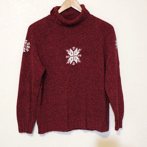 Woolrich Ruby red turtleneck snowflake sweater - Picture 1 of 5
